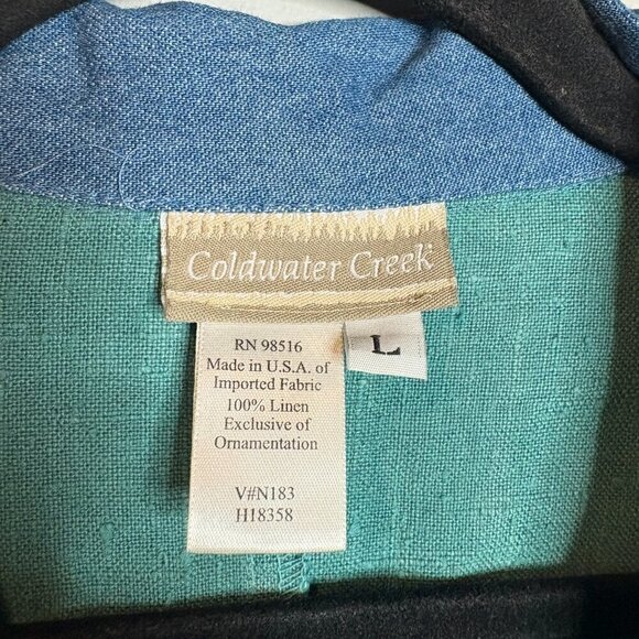 Cottagecore linen teal button down tunic jacket - Picture 3 of 4